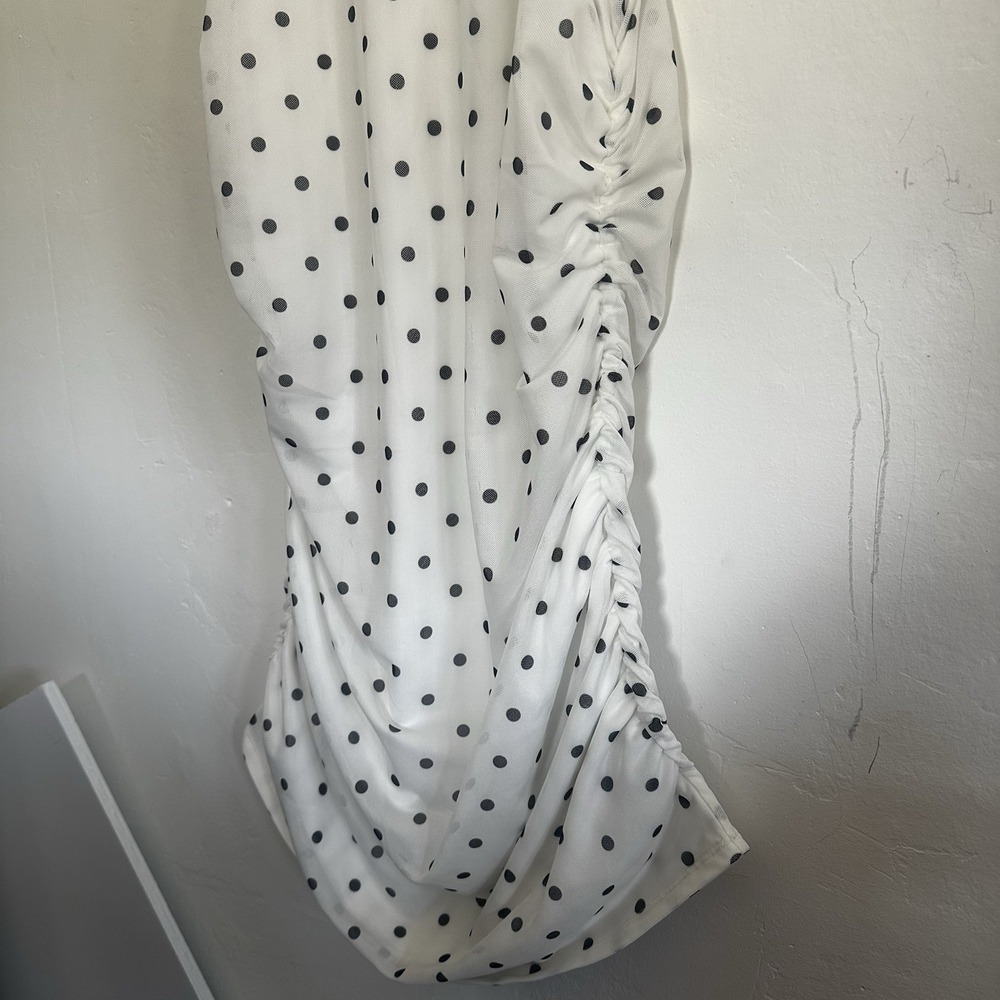 Reformation White Polka Dot Mini Dress with Black Dots - Picture 4 of 8